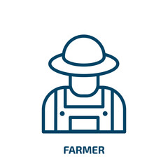 farmer icon from agriculture farming and gardening collection. Thin linear farmer, farm, agriculture outline icon isolated on white background. Line vector farmer sign, symbol for web and mobile