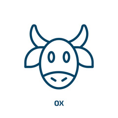 ox icon from agriculture farming and gardening collection. Thin linear ox, cow, animal outline icon isolated on white background. Line vector ox sign, symbol for web and mobile