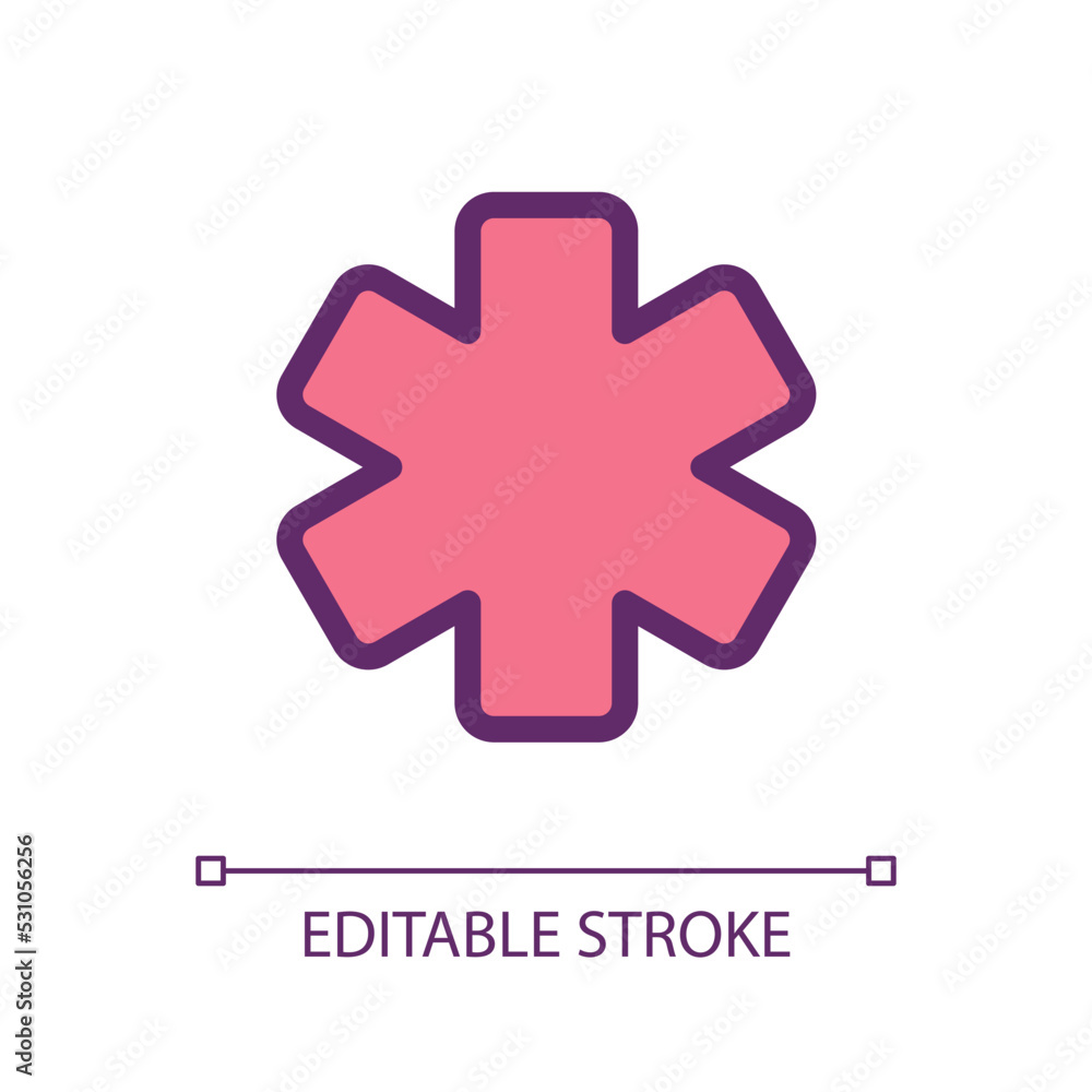Poster star of life pixel perfect rgb color ui icon. ambulance symbol. medical services. simple filled line