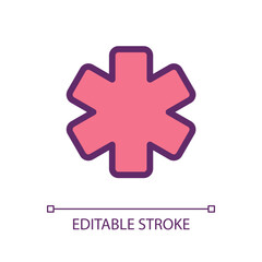 Star of life pixel perfect RGB color ui icon. Ambulance symbol. Medical services. Simple filled line element. GUI, UX design for mobile app. Vector isolated pictogram. Editable stroke. Arial font used
