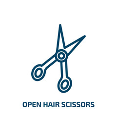 open hair scissors icon from beauty collection. Thin linear open hair scissors, haircut, tool outline icon isolated on white background. Line vector open hair scissors sign, symbol for web and mobile