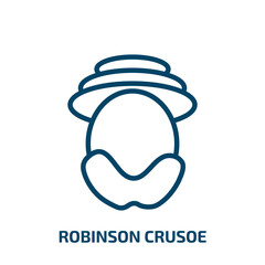 robinson crusoe icon from education collection. Thin linear robinson crusoe, travel, ocean outline icon isolated on white background. Line vector robinson crusoe sign, symbol for web and mobile