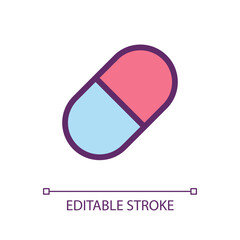 Capsule pixel perfect RGB color ui icon. Oral medication. Pill prescript. Simple filled line element. GUI, UX design for mobile app. Vector isolated pictogram. Editable stroke. Arial font used
