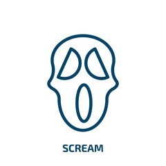scream icon from education collection. Thin linear scream, sound, shout outline icon isolated on white background. Line vector scream sign, symbol for web and mobile