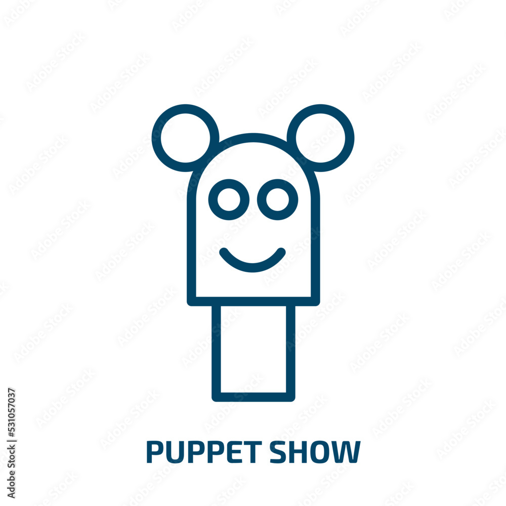 Poster puppet show icon from arcade collection. thin linear puppet show, show, puppet outline icon isolated