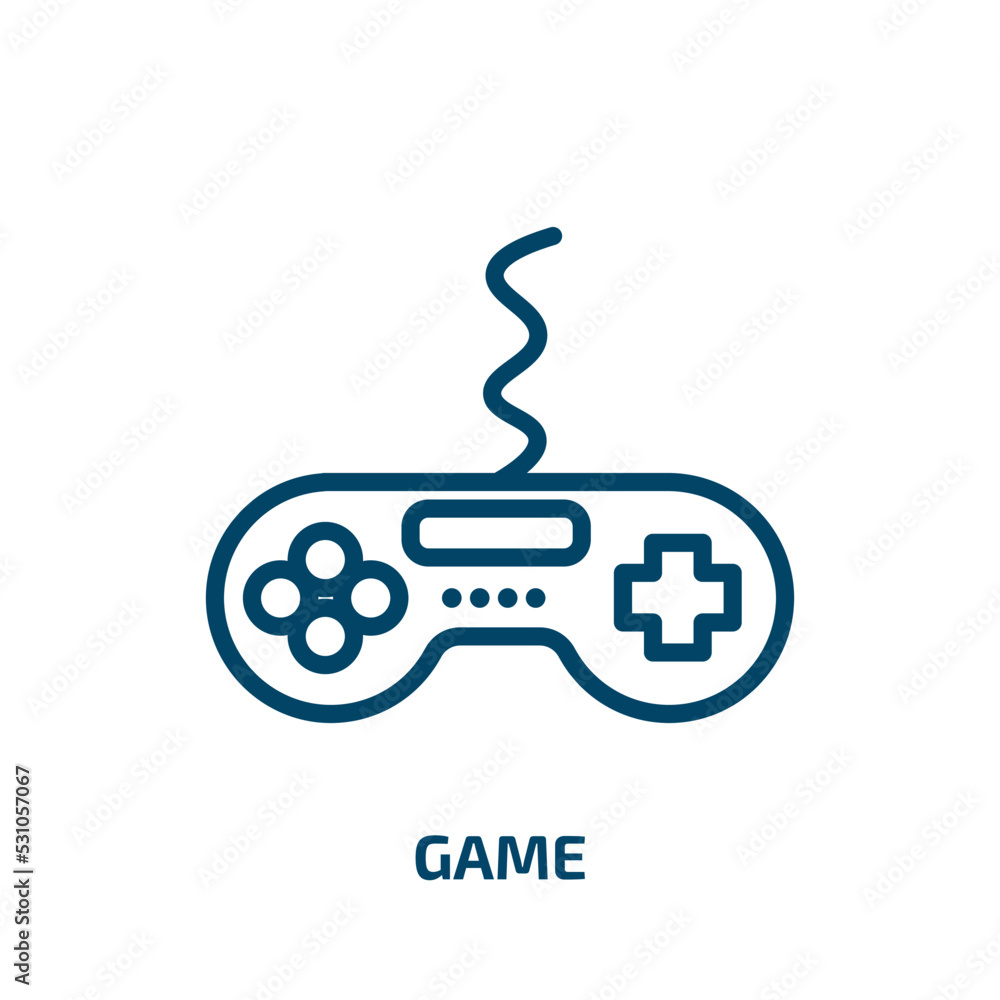 Poster game icon from arcade collection. thin linear game, technology, computer outline icon isolated on wh