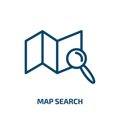 map search icon from general collection. Thin linear map search, search, map outline icon isolated on white background. Line vector map search sign, symbol for web and mobile