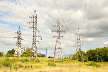 High voltage electric power lines on pylons