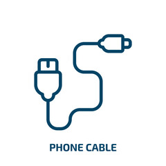 phone cable icon from internet security collection. Thin linear phone cable, cable, phone outline icon isolated on white background. Line vector phone cable sign, symbol for web and mobile