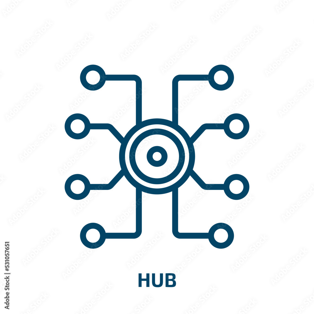 Poster hub icon from internet security collection. thin linear hub, data, communication outline icon isolat