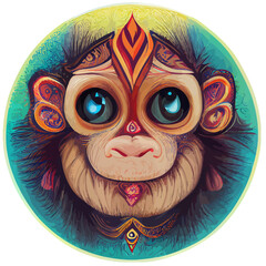 illustration vector graphic of baby monkey face hand draw tribal mandala style isolated on white perfect for baby product or customize your design