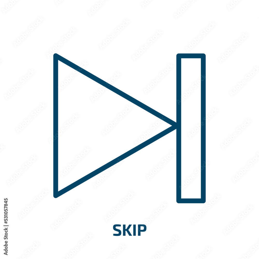 Poster skip icon from music and media collection. thin linear skip, music, skipping rope outline icon isola