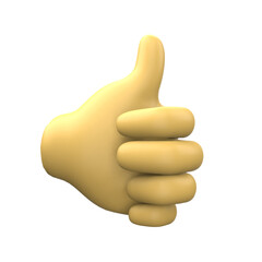 3D Illustration of hand sign emoticon on Transparent PNG Background. Thumbs Up emoticon.	