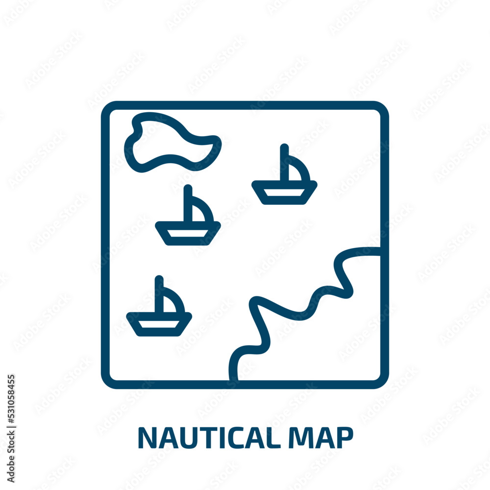 Poster nautical map icon from nautical collection. thin linear nautical map, map, compass outline icon isol
