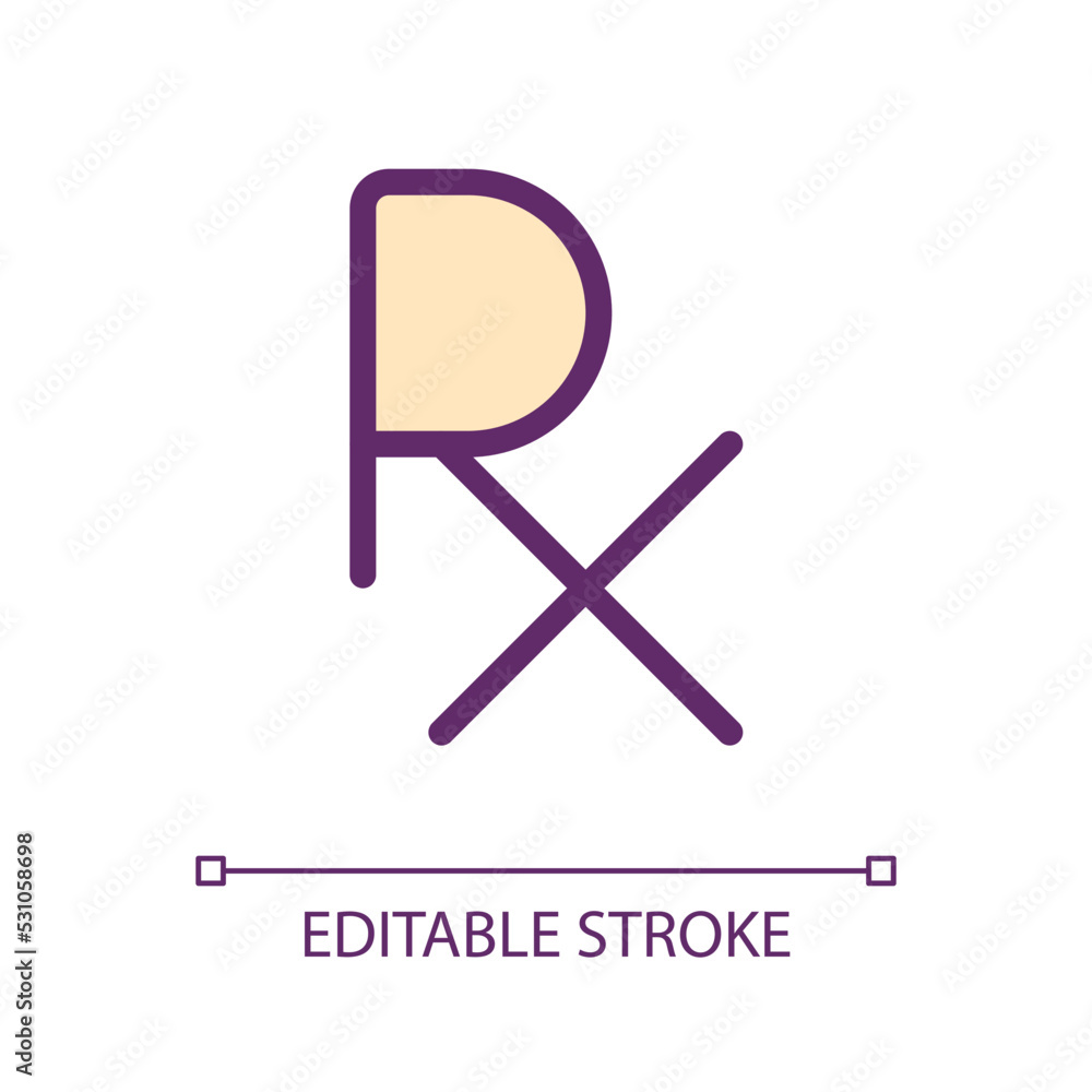 Poster prescription symbol pixel perfect rgb color ui icon. medical abbreviation. simple filled line elemen
