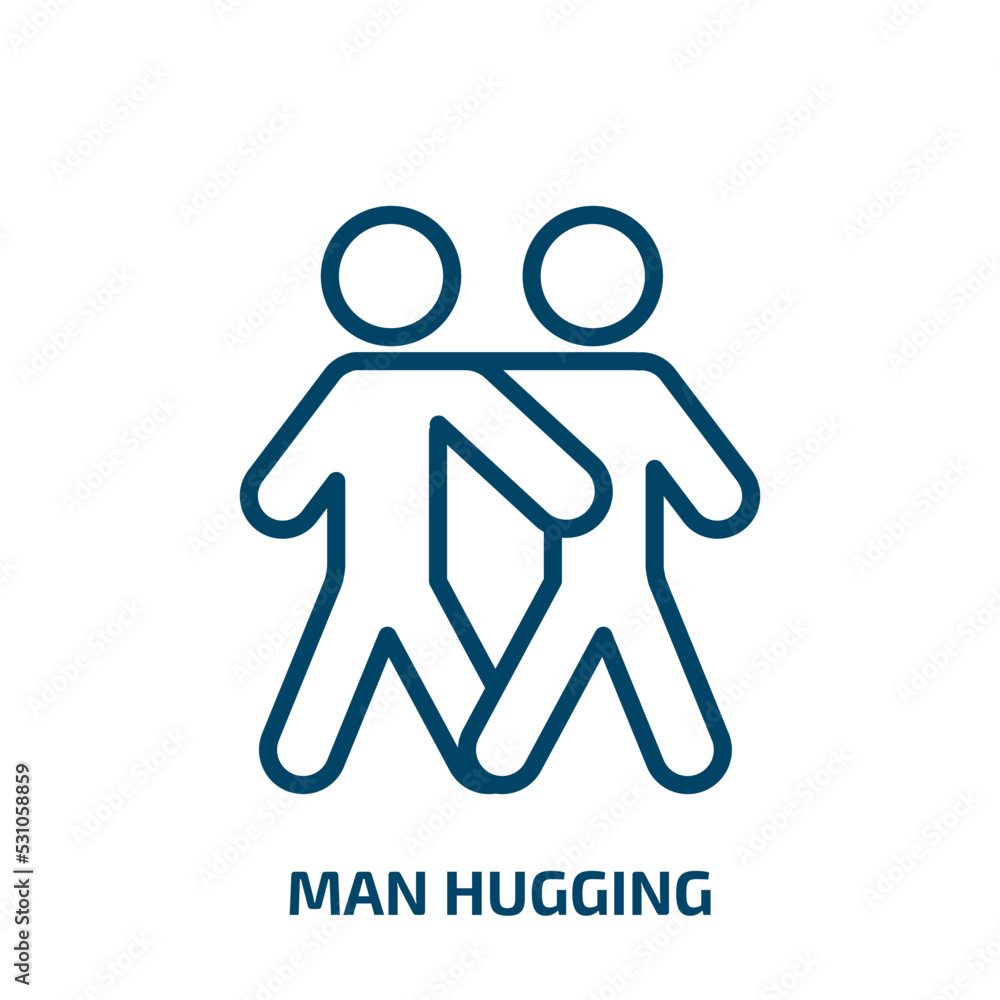 Poster man hugging icon from people collection. thin linear man hugging, hug, man outline icon isolated on 