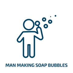 man making soap bubbles icon from people collection. Thin linear man making soap bubbles, man, girl outline icon isolated on white background. Line vector man making soap bubbles sign, symbol for web