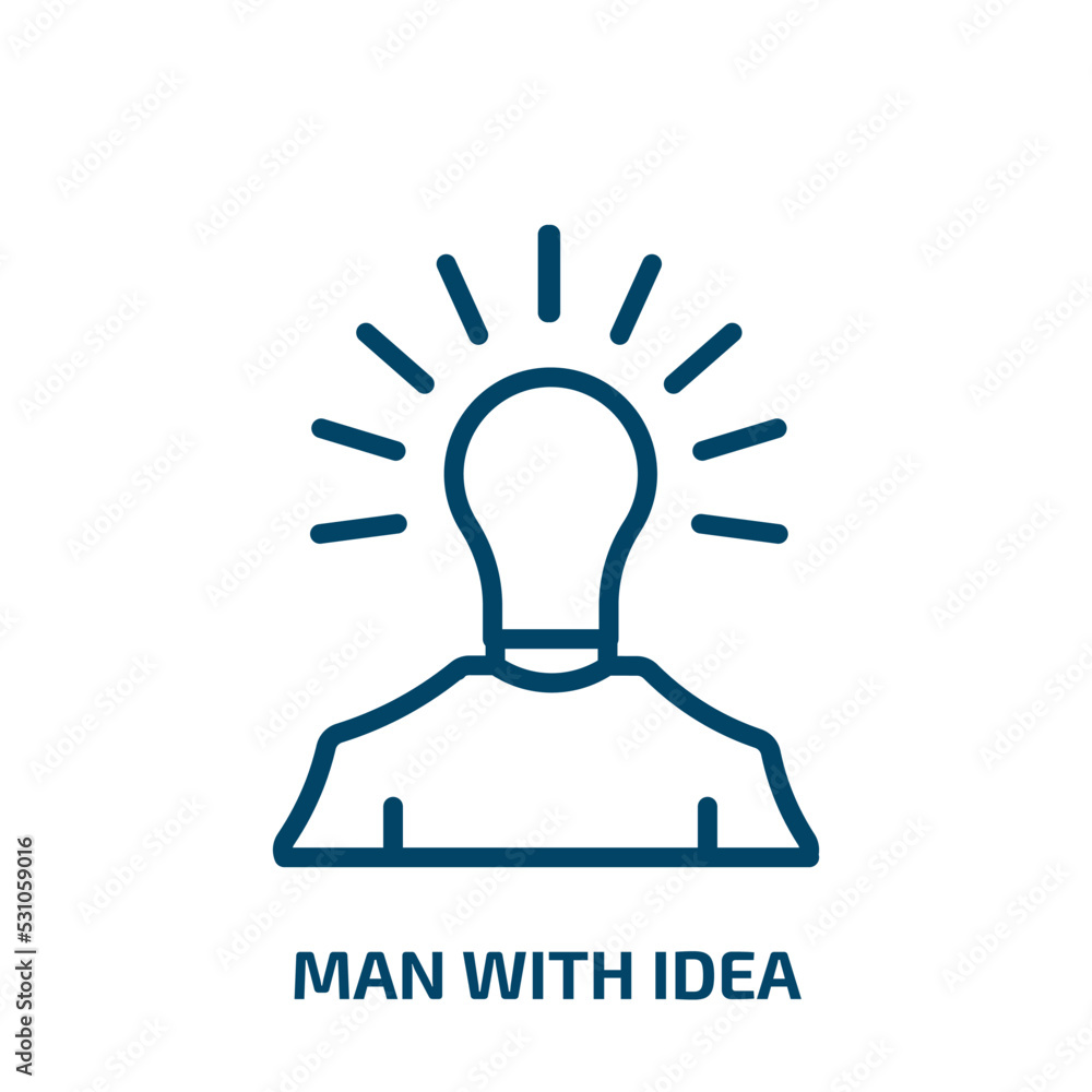 Poster man with idea icon from people collection. thin linear man with idea, idea, man outline icon isolate
