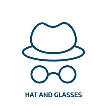 hat and glasses icon from people collection. Thin linear hat and glasses, hat, glasses outline icon isolated on white background. Line vector hat and glasses sign, symbol for web and mobile