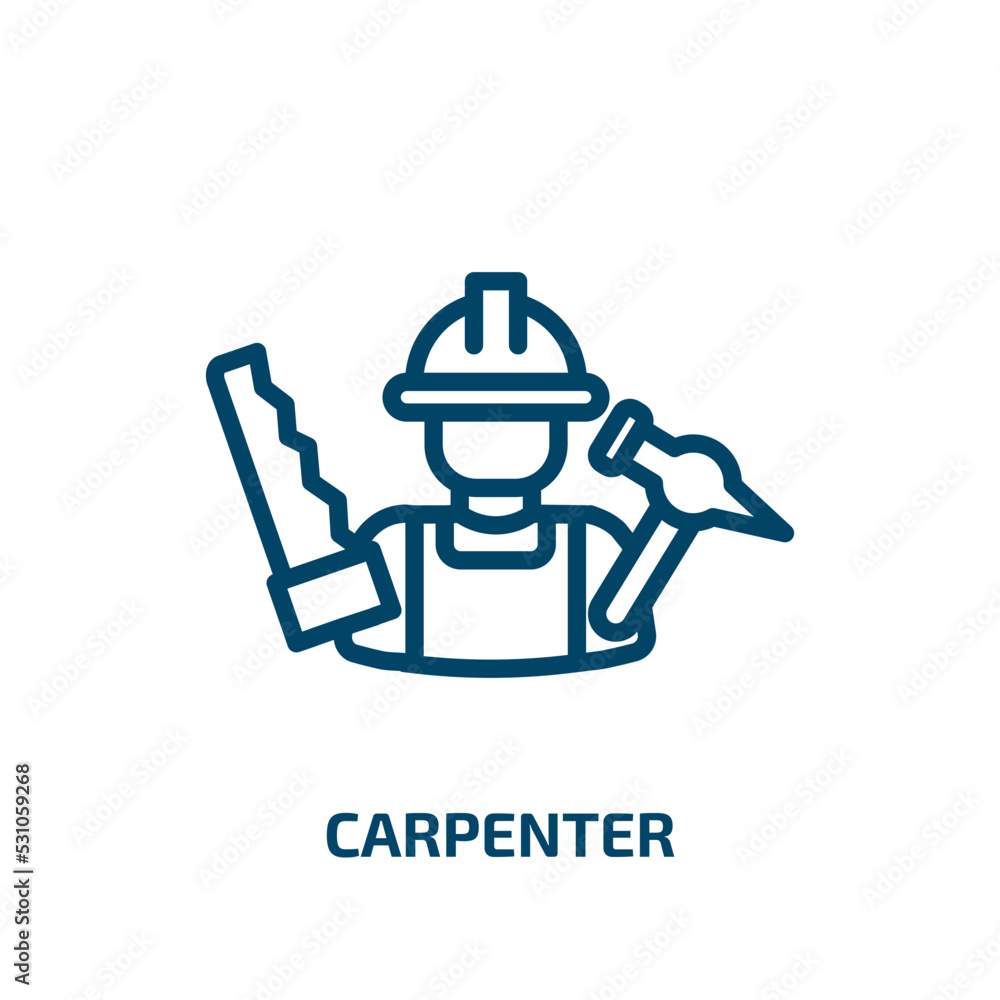 Poster carpenter icon from professions collection. thin linear carpenter, vector, construction outline icon