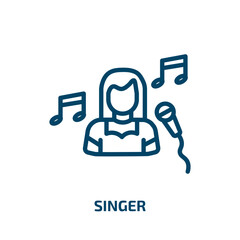 singer icon from professions collection. Thin linear singer, music, entertainment outline icon isolated on white background. Line vector singer sign, symbol for web and mobile