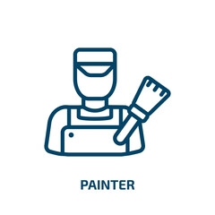 painter icon from professions collection. Thin linear painter, paint, brush outline icon isolated on white background. Line vector painter sign, symbol for web and mobile