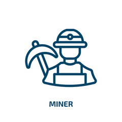 miner icon from professions collection. Thin linear miner, mineral, natural outline icon isolated on white background. Line vector miner sign, symbol for web and mobile