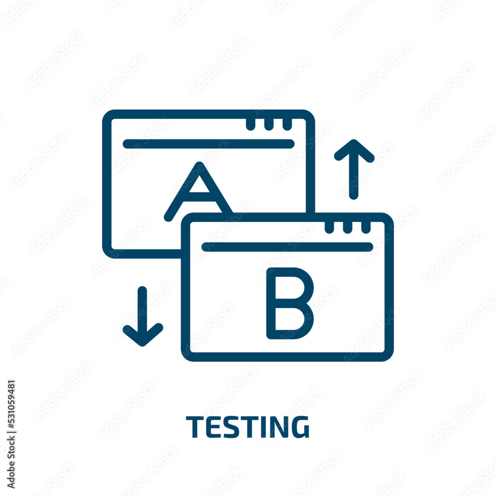Poster testing icon from seo collection. thin linear testing, test, medical outline icon isolated on white 
