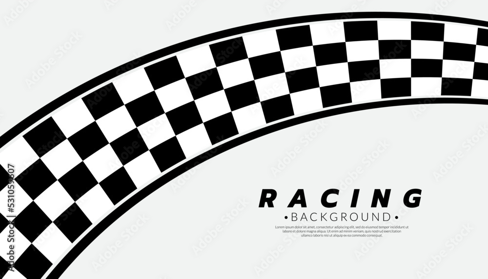 Poster abstract racing on white background. checkered curve flag. finish line banner vector.