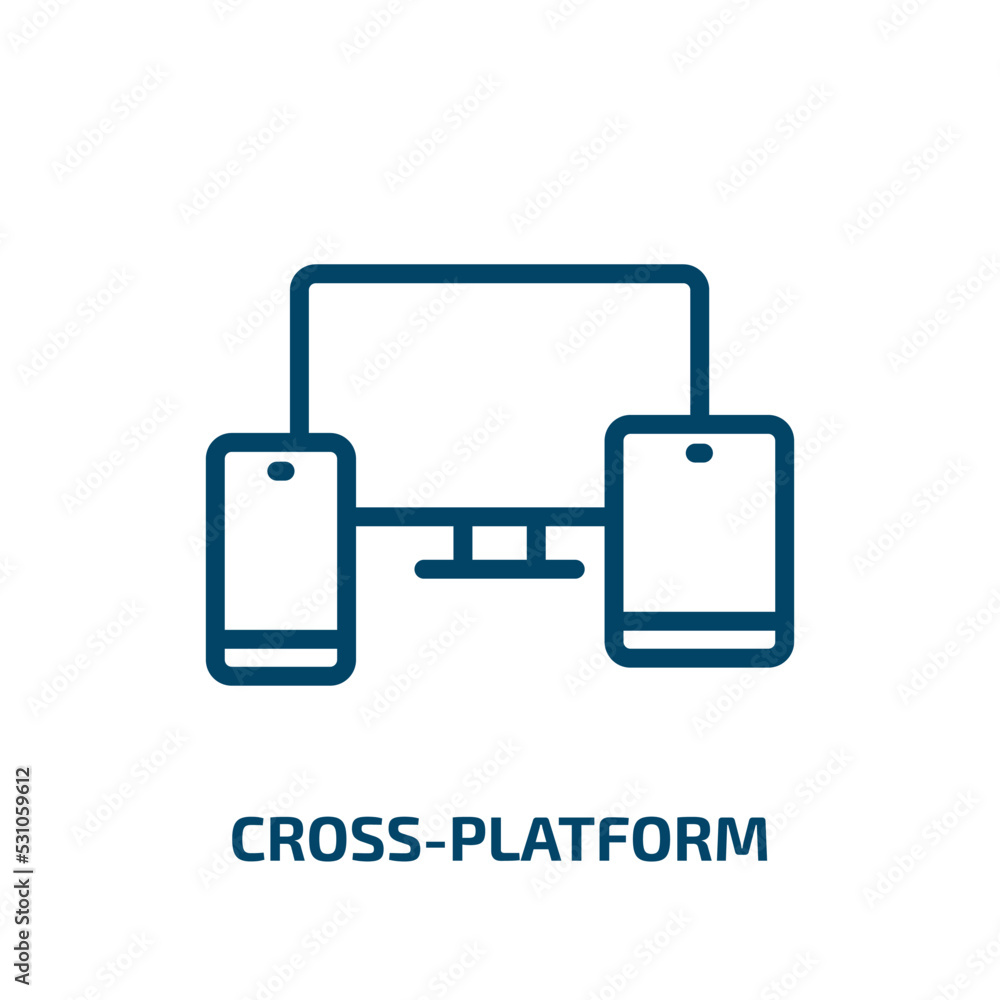 Poster cross-platform icon from programming collection. thin linear cross-platform, platform, car outline i