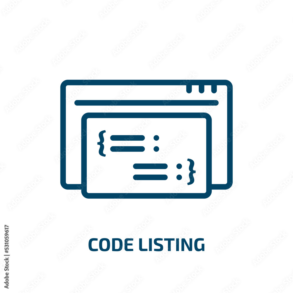 Poster code listing icon from programming collection. thin linear code listing, list, card outline icon iso