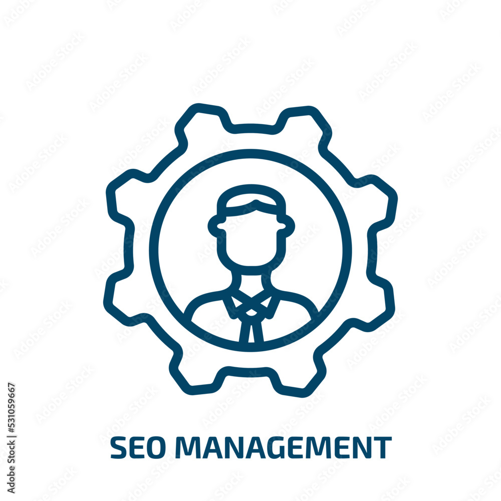 Poster seo management icon from programming collection. thin linear seo management, analysis, business outl