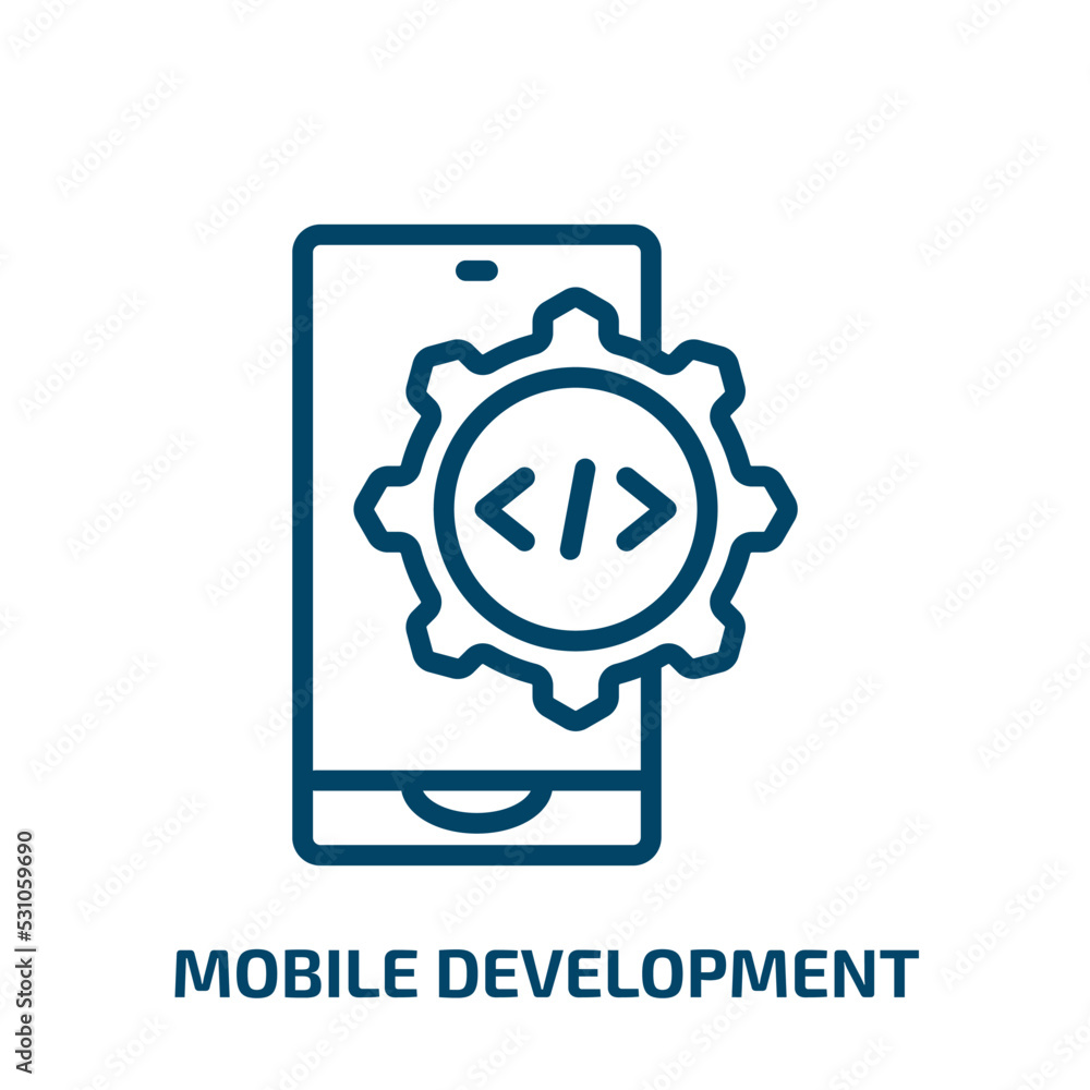 Poster mobile development icon from programming collection. thin linear mobile development, development, te
