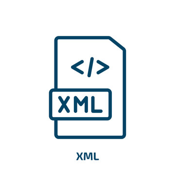 xml icon from programming collection. Thin linear xml, data, document outline icon isolated on white background. Line vector xml sign, symbol for web and mobile