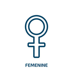 femenine icon from signs collection. Thin linear femenine, fashion, woman outline icon isolated on white background. Line vector femenine sign, symbol for web and mobile