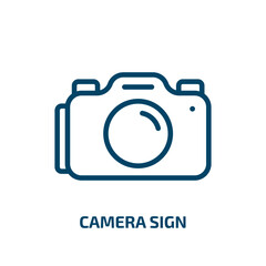 camera sign icon from signs collection. Thin linear camera sign, camera, photo outline icon isolated on white background. Line vector camera sign sign, symbol for web and mobile