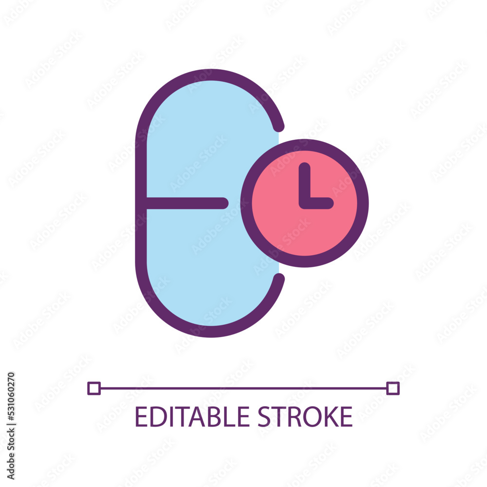 Poster taking medicine on time pixel perfect rgb color ui icon. regular treatment. simple filled line eleme