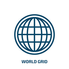 world grid icon from signs collection. Thin linear world grid, world, communication outline icon isolated on white background. Line vector world grid sign, symbol for web and mobile