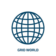grid world icon from signs collection. Thin linear grid world, connection, communication outline icon isolated on white background. Line vector grid world sign, symbol for web and mobile