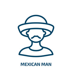 mexican man icon from social media marketing collection. Thin linear mexican man, mexican, latin outline icon isolated on white background. Line vector mexican man sign, symbol for web and mobile