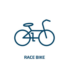 race bike icon from sports collection. Thin linear race bike, cycle, bike outline icon isolated on white background. Line vector race bike sign, symbol for web and mobile