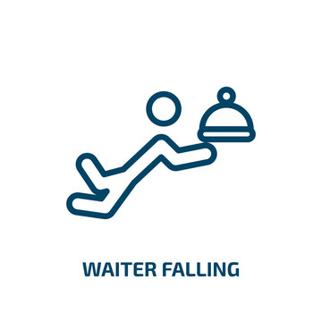 waiter falling icon from sports collection. Thin linear waiter falling, girl, card outline icon isolated on white background. Line vector waiter falling sign, symbol for web and mobile