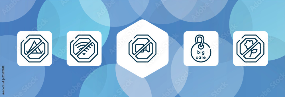 Poster signal and prohibitions outline icon set isolated on blue abstract background. thin line icons such 