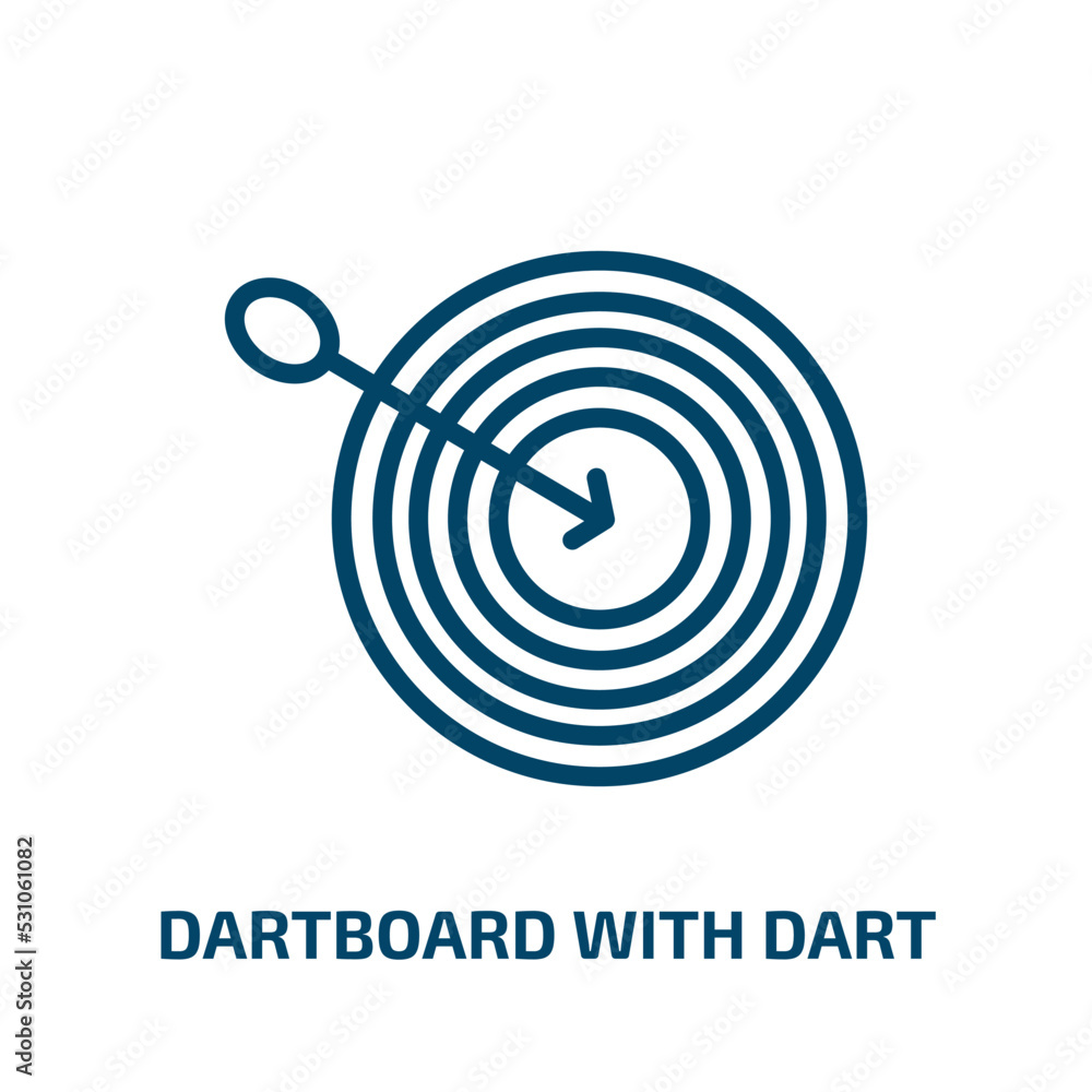Poster dartboard with dart icon from sports collection. thin linear dartboard with dart, arrow, hit outline