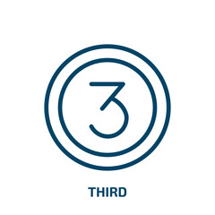 third icon from sports collection. Thin linear third, second, first outline icon isolated on white background. Line vector third sign, symbol for web and mobile
