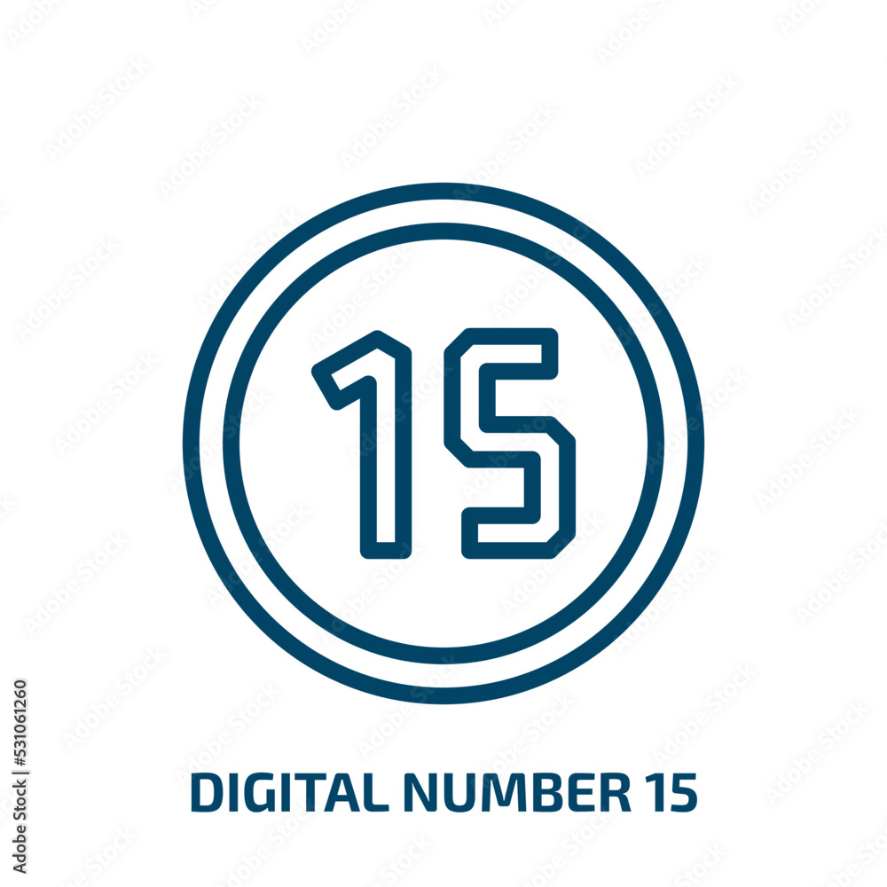 Poster digital number 15 icon from technology collection. thin linear digital number 15, 15, second outline