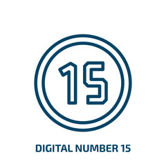 digital number 15 icon from technology collection. Thin linear digital number 15, 15, second outline icon isolated on white background. Line vector digital number 15 sign, symbol for web and mobile