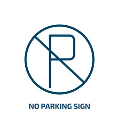 no parking sign icon from traffic signs collection. Thin linear no parking sign, car, warning outline icon isolated on white background. Line vector no parking sign sign, symbol for web and mobile