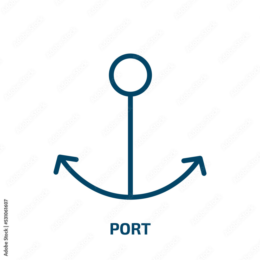 Poster port icon from traffic signs collection. thin linear port, data, computer outline icon isolated on w