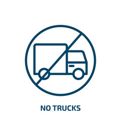no trucks icon from traffic signs collection. Thin linear no trucks, truck, vehicle outline icon isolated on white background. Line vector no trucks sign, symbol for web and mobile